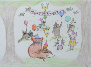 Turtles Birthday Surprise, Illustration for Children's Book, Copyright 2014 Nancy Jane Lang, All rights reserved.